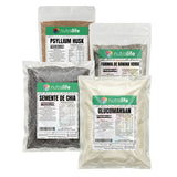 Combo Fibras Premium 4X — Psyllium + Farinha de Banana Verde + Chia + Glucomannan